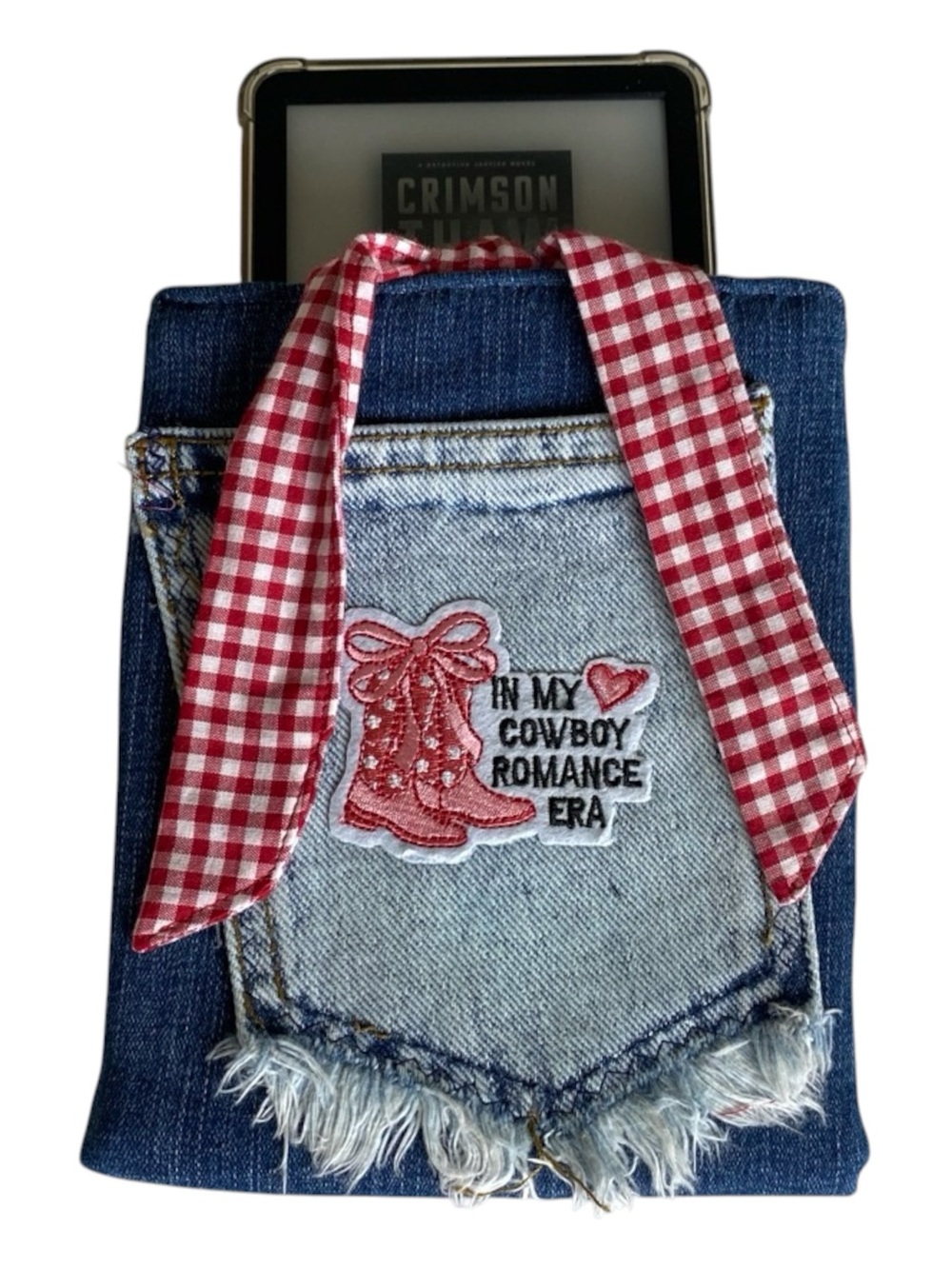 Paperwhite Kindle Cover Sleeve Upcycled Denim With Patch And Tie String